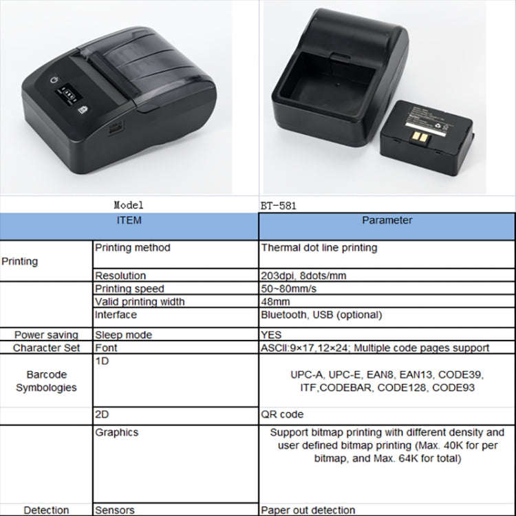BT-581 58mm USB-C/Type-C + Bluetooth Portable Thermal Printer(US Plug)
