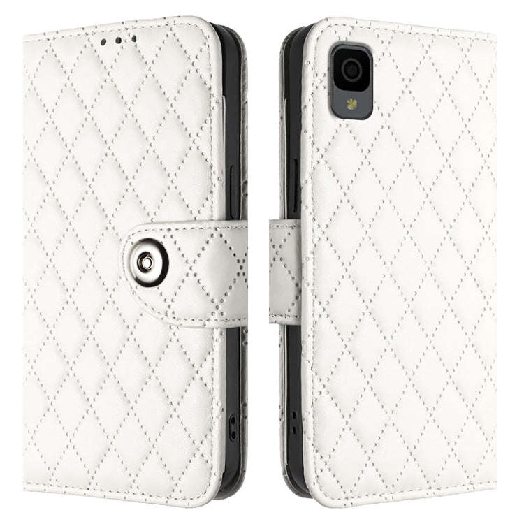For TCL 30Z T602DL Rhombic Texture Flip Leather Phone Case with Lanyard(White)