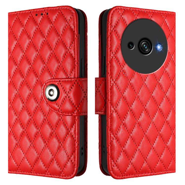 For Oukitel C59 / C59 Pro Rhombic Texture Flip Leather Phone Case with Lanyard(Red)