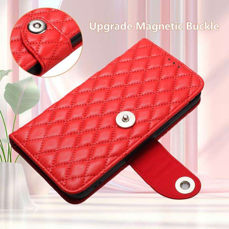 For Oukitel C59 / C59 Pro Rhombic Texture Flip Leather Phone Case with Lanyard(Red)