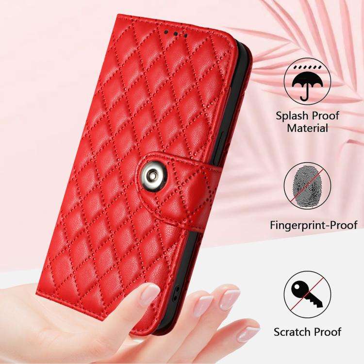 For Oukitel C59 / C59 Pro Rhombic Texture Flip Leather Phone Case with Lanyard(Red)