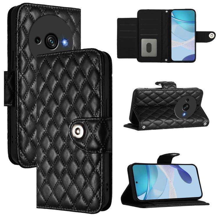 For Oukitel C59 / C59 Pro Rhombic Texture Flip Leather Phone Case with Lanyard(Black)