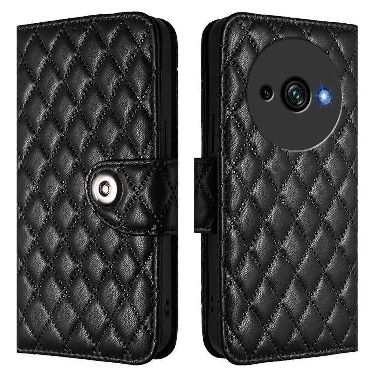 For Oukitel C59 / C59 Pro Rhombic Texture Flip Leather Phone Case with Lanyard(Black)