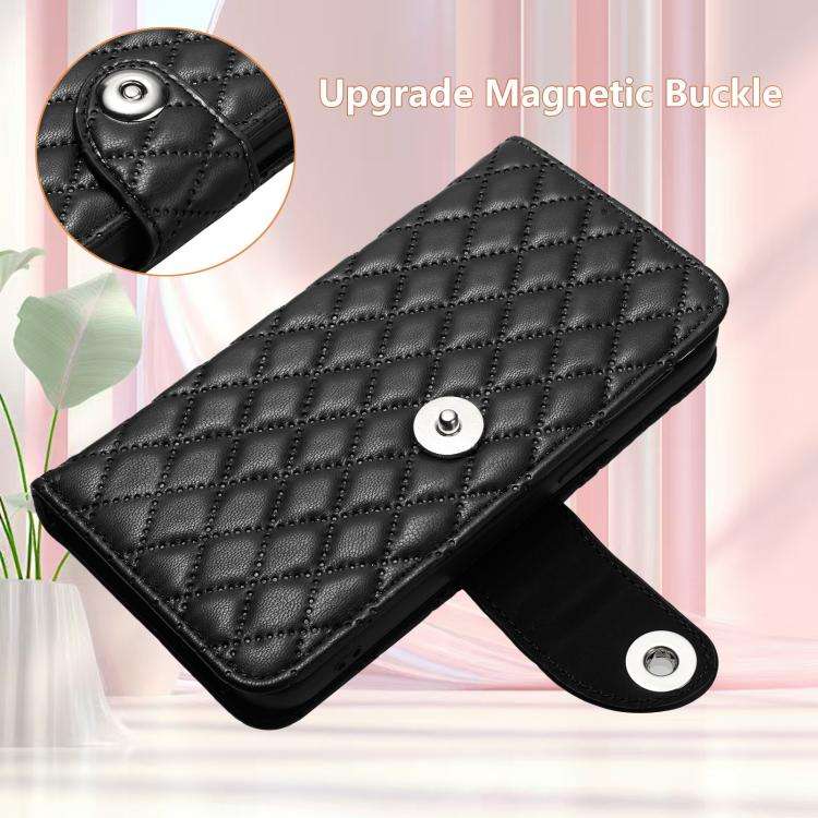 For Oukitel C59 / C59 Pro Rhombic Texture Flip Leather Phone Case with Lanyard(Black)