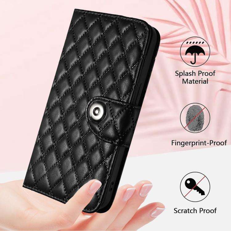 For Oukitel C59 / C59 Pro Rhombic Texture Flip Leather Phone Case with Lanyard(Black)