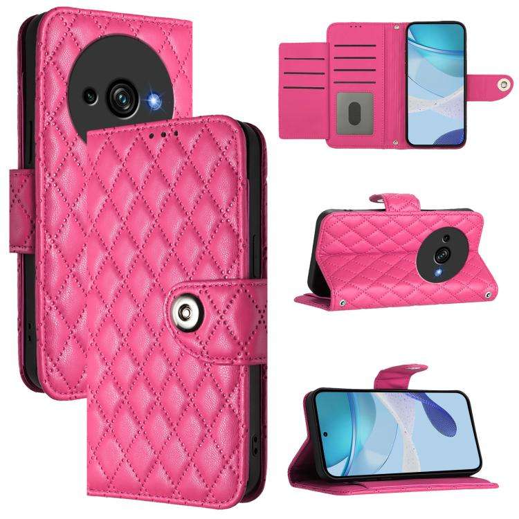 For Oukitel C59 / C59 Pro Rhombic Texture Flip Leather Phone Case with Lanyard(Rose Red)