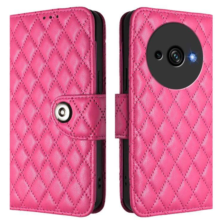 For Oukitel C59 / C59 Pro Rhombic Texture Flip Leather Phone Case with Lanyard(Rose Red)
