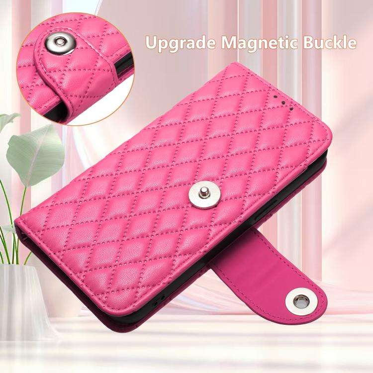 For Oukitel C59 / C59 Pro Rhombic Texture Flip Leather Phone Case with Lanyard(Rose Red)