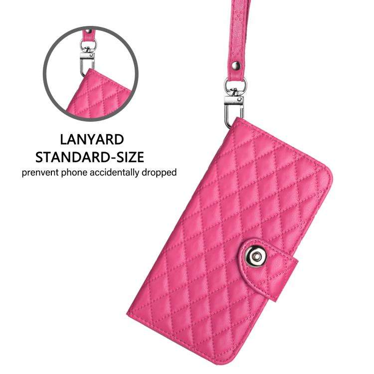 For Oukitel C59 / C59 Pro Rhombic Texture Flip Leather Phone Case with Lanyard(Rose Red)