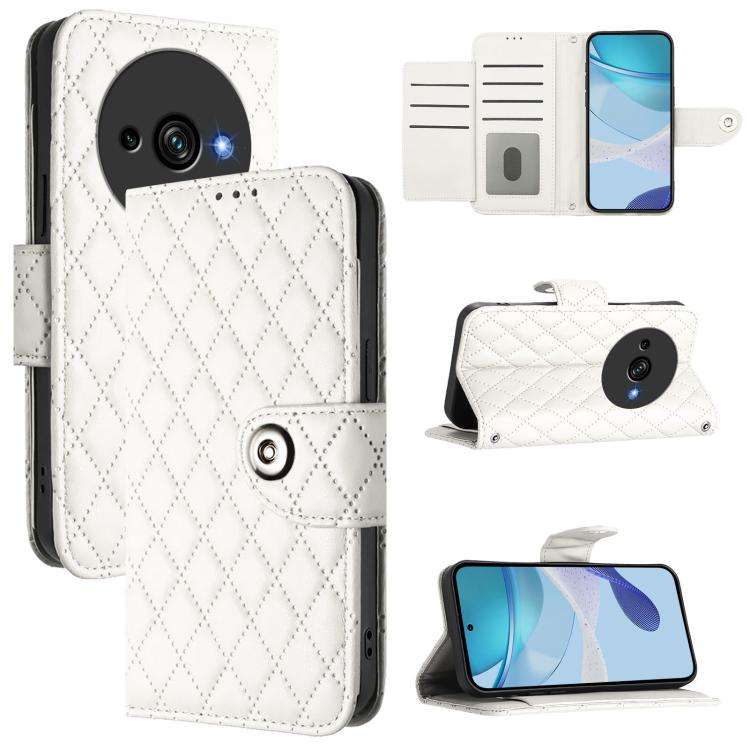 For Oukitel C59 / C59 Pro Rhombic Texture Flip Leather Phone Case with Lanyard(White)