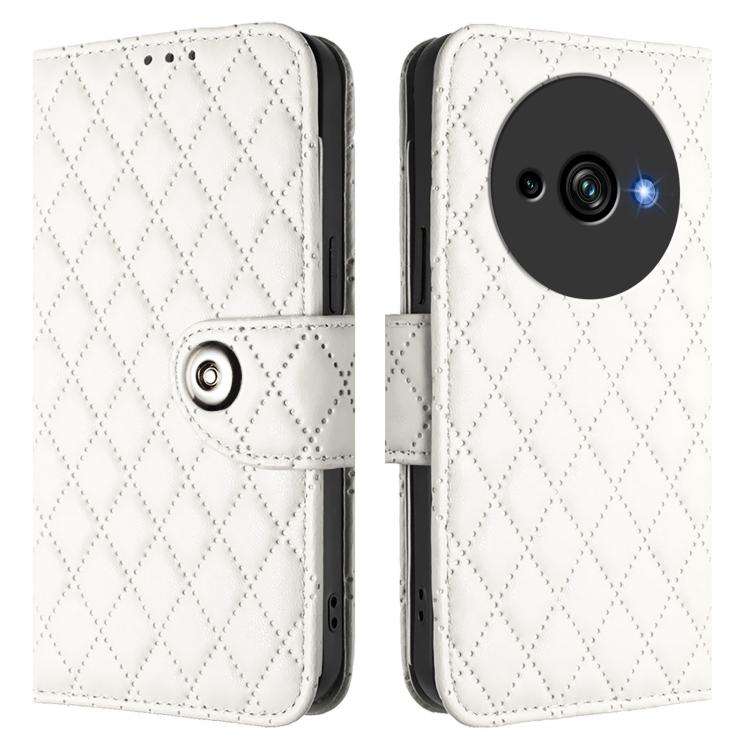 For Oukitel C59 / C59 Pro Rhombic Texture Flip Leather Phone Case with Lanyard(White)