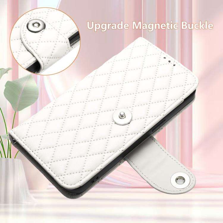 For Oukitel C59 / C59 Pro Rhombic Texture Flip Leather Phone Case with Lanyard(White)