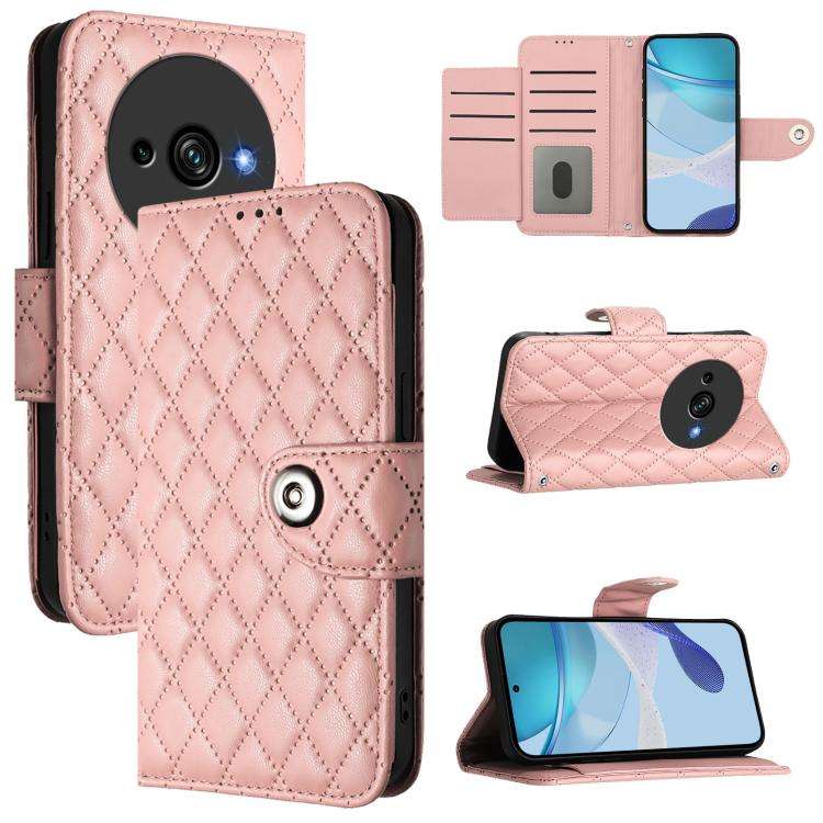 For Oukitel C59 / C59 Pro Rhombic Texture Flip Leather Phone Case with Lanyard(Coral Pink)