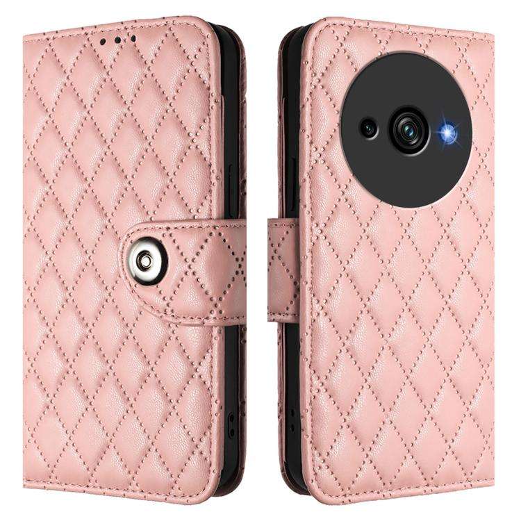 For Oukitel C59 / C59 Pro Rhombic Texture Flip Leather Phone Case with Lanyard(Coral Pink)