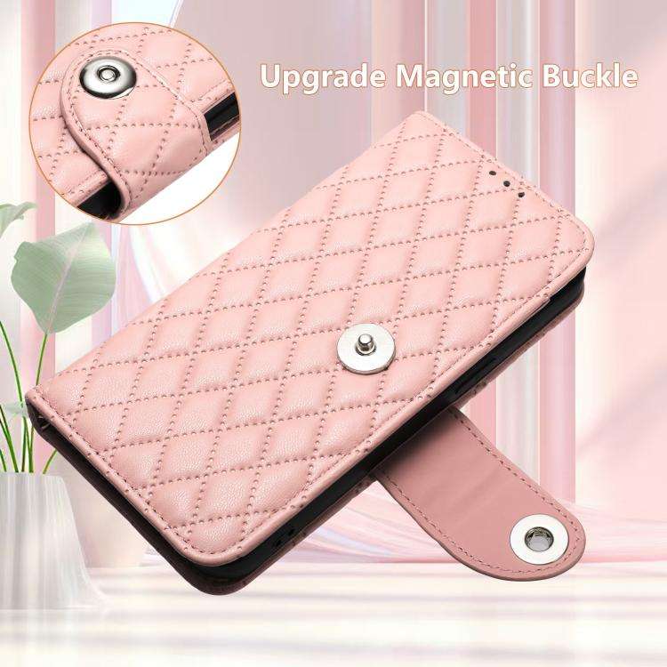 For Oukitel C59 / C59 Pro Rhombic Texture Flip Leather Phone Case with Lanyard(Coral Pink)