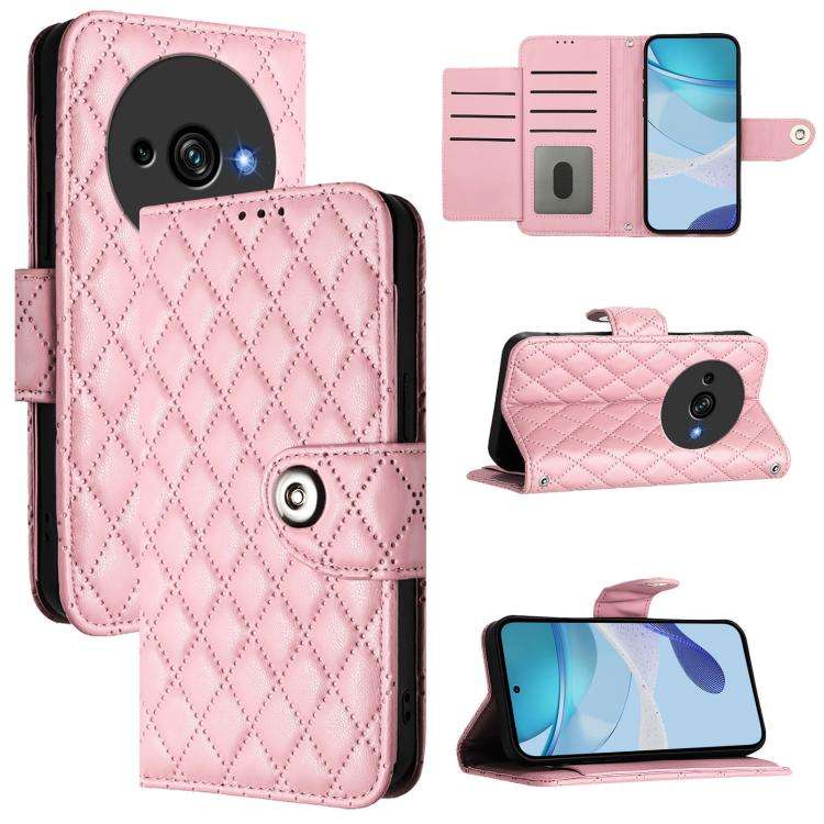 For Oukitel C59 / C59 Pro Rhombic Texture Flip Leather Phone Case with Lanyard(Pink)