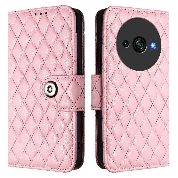 For Oukitel C59 / C59 Pro Rhombic Texture Flip Leather Phone Case with Lanyard(Pink)