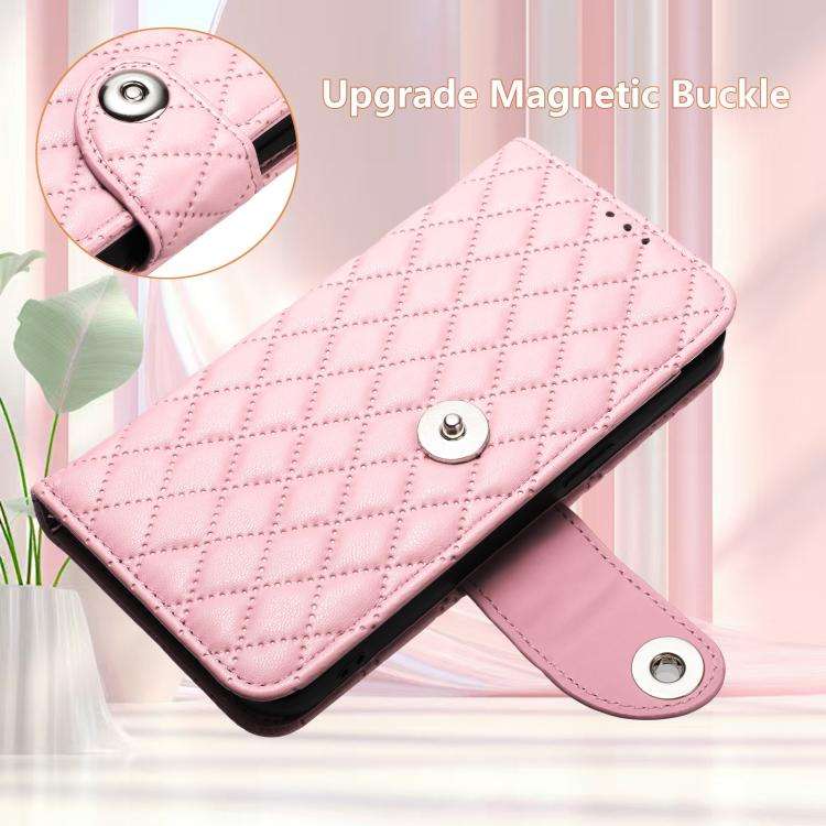For Oukitel C59 / C59 Pro Rhombic Texture Flip Leather Phone Case with Lanyard(Pink)