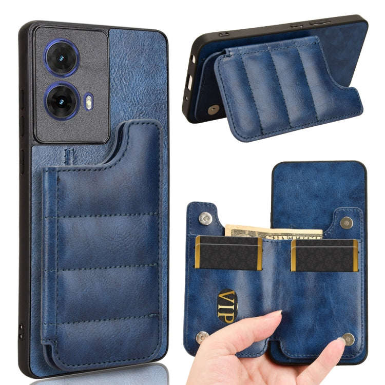 For Motorola G85 5G / S50 Neo 5G Cow Pattern Sewing Card Bag Phone Case(Blue)