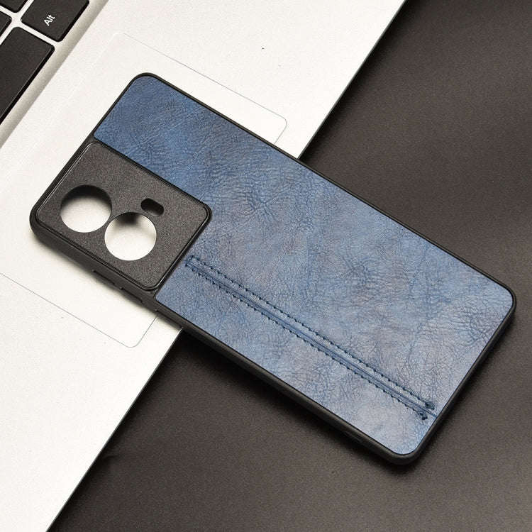 For Motorola Edge 50 Fusion Cow Pattern Sewing Card Bag Phone Case(Blue)
