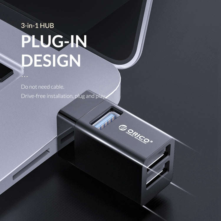 ORICO MINI-U32L 3 in 1 USB Aluminum Alloy Mini HUB Adapter(Black)