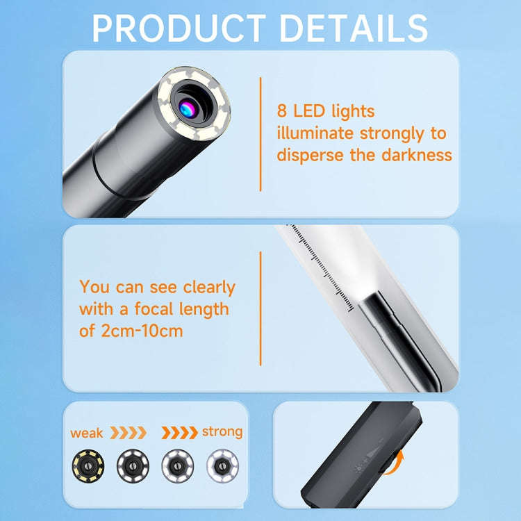AN112 2 in 1 USB-C / Type-C + 8 Pin Interface 8mm HD Industry Endoscope, Length:10m Hard Tube
