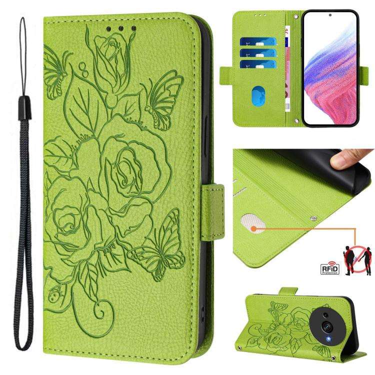 For Oukitel C59 / C59 Pro Embossed Rose RFID Anti-theft Leather Phone Case(Green)
