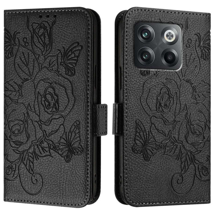 For OnePlus Ace Pro 5G / 10T 5G Embossed Rose RFID Anti-theft Leather Phone Case(Black)