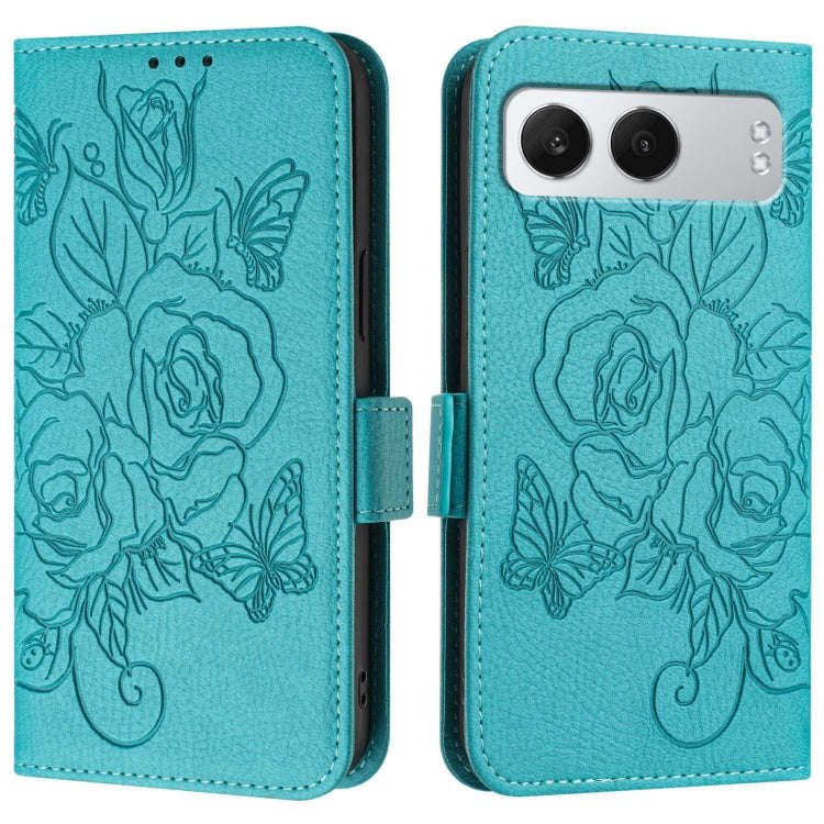 For OnePlus Nord 4 5G Embossed Rose RFID Anti-theft Leather Phone Case(Light Blue)