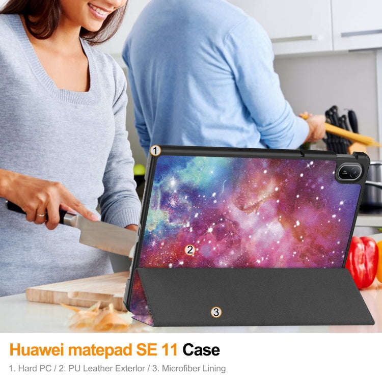 For Huawei Matepad SE 11 Painted 3-Fold Holder Smart Leather Tablet Case(Milky Way Nebula)