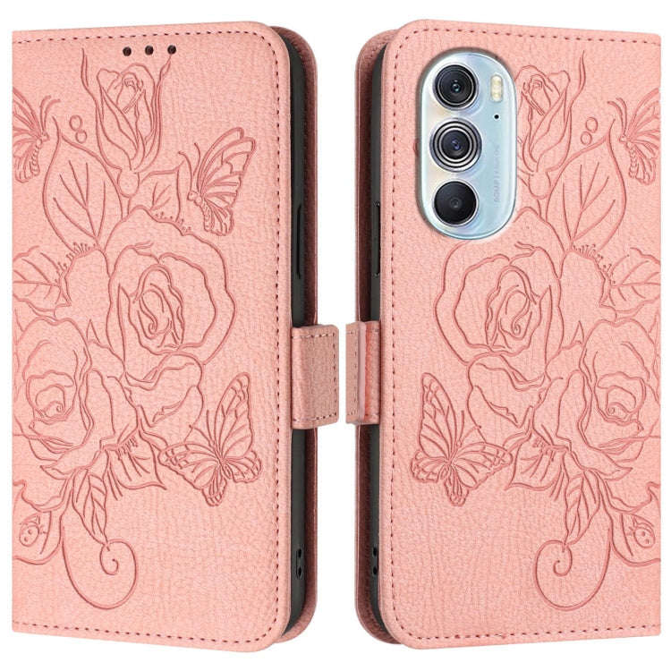 For Motorola Edge X30 5G / 30 Pro Embossed Rose RFID Anti-theft Leather Phone Case(Pink)