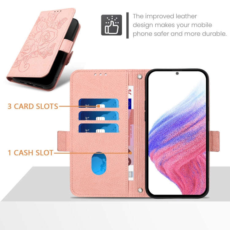 For Motorola Edge 40 Neo 5G Embossed Rose RFID Anti-theft Leather Phone Case(Pink)