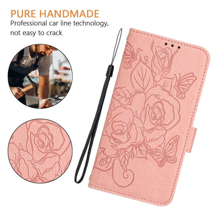 For Motorola Edge 40 Neo 5G Embossed Rose RFID Anti-theft Leather Phone Case(Pink)