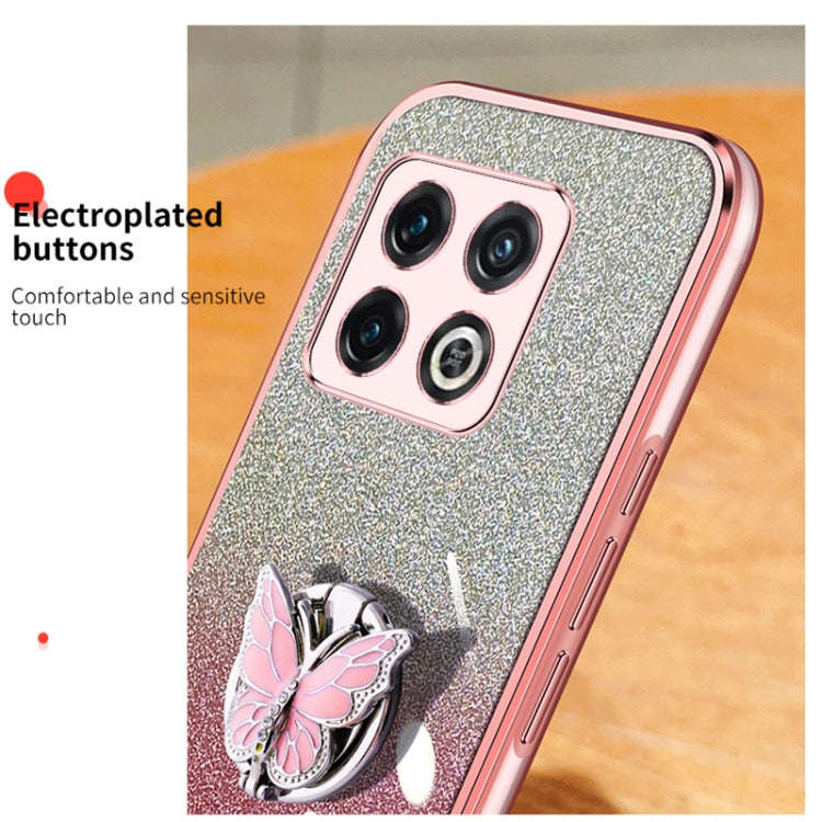 For OnePlus 10 Pro Plated Gradient Glitter Butterfly Holder TPU Phone Case(Silver)