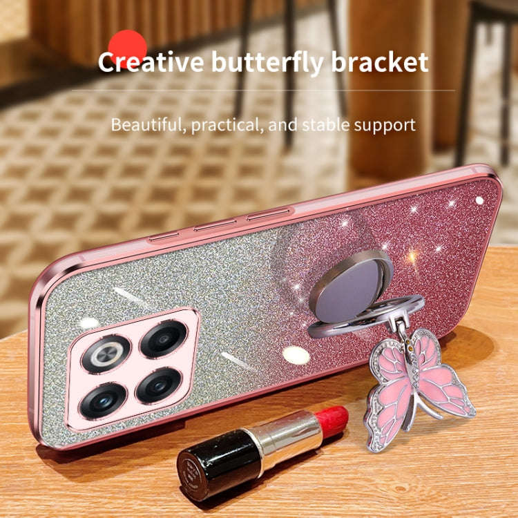 For OnePlus Ace Pro Plated Gradient Glitter Butterfly Holder TPU Phone Case(Silver)