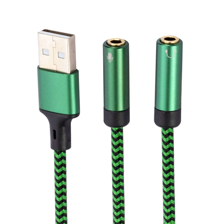 USB-A to Dual 3.5mm Separate Style Audio Adapter Cable, Length:2m(Green)