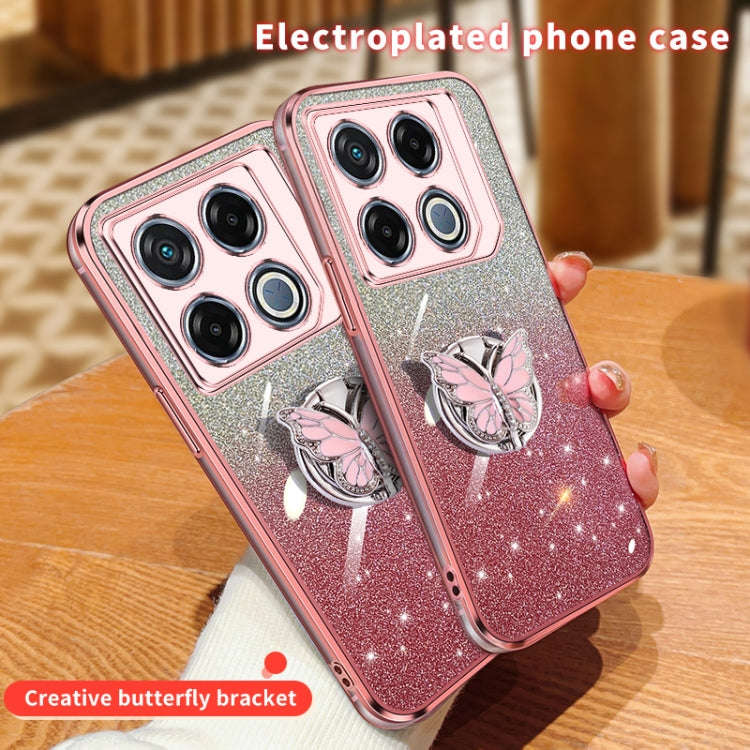 For Infinix GT 20 Pro Plated Gradient Glitter Butterfly Holder TPU Phone Case(Silver)
