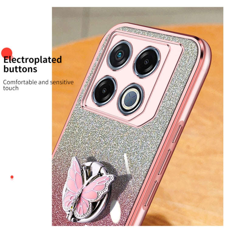For Infinix GT 20 Pro Plated Gradient Glitter Butterfly Holder TPU Phone Case(Silver)