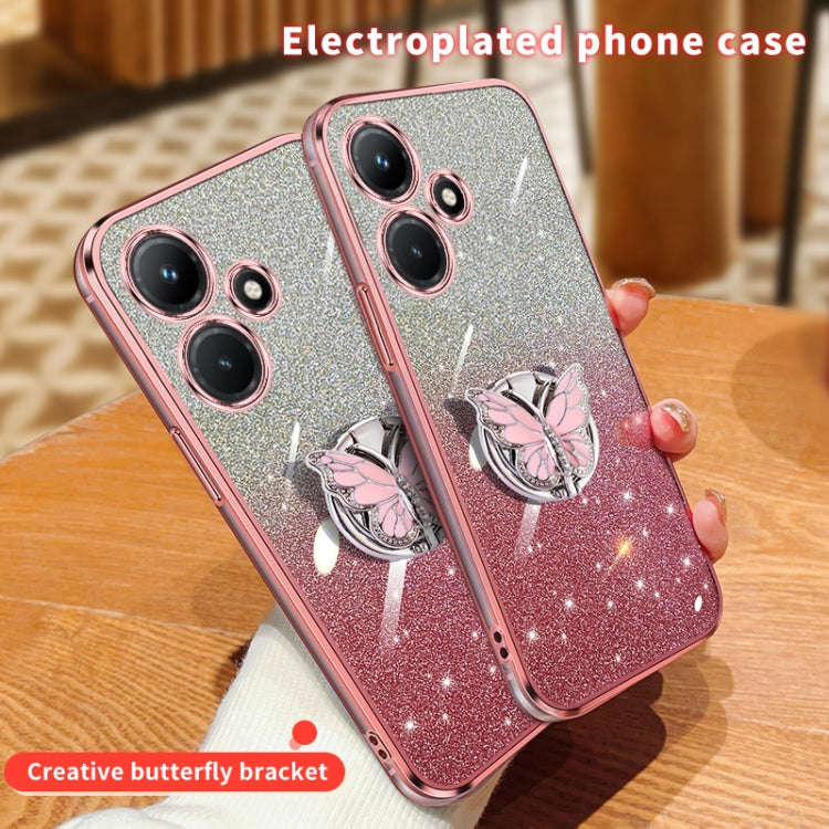 For Infinix Hot 30i Plated Gradient Glitter Butterfly Holder TPU Phone Case(Purple)