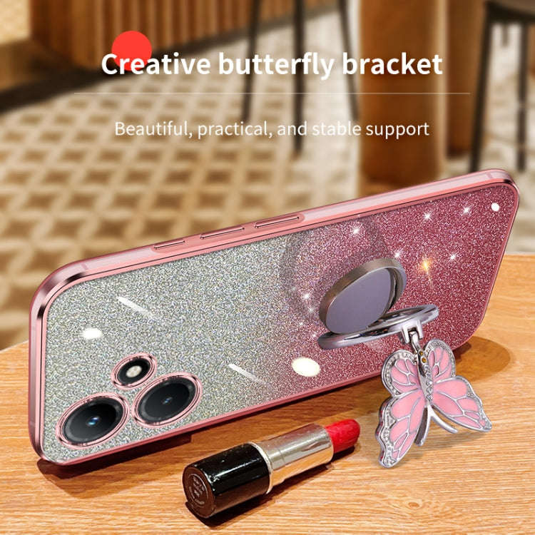 For Infinix Hot 30i Plated Gradient Glitter Butterfly Holder TPU Phone Case(Purple)
