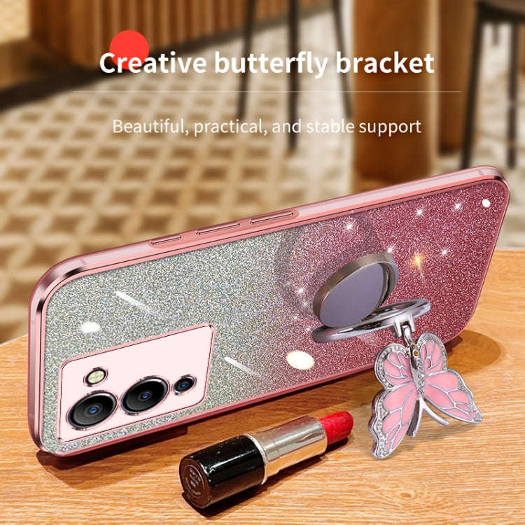 For Infinix Note 12 G96 Plated Gradient Glitter Butterfly Holder TPU Phone Case(Sierra Blue)