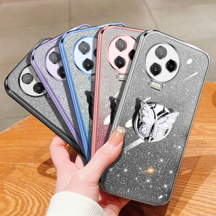 For Infinix Note 12 Pro 4G Plated Gradient Glitter Butterfly Holder TPU Phone Case(Black)