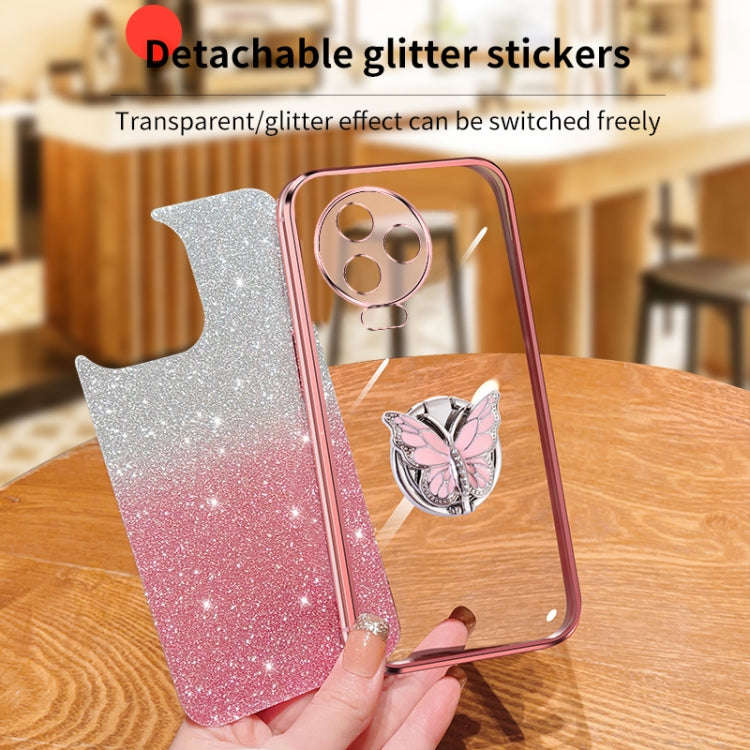 For Infinix Note 12 Pro 4G Plated Gradient Glitter Butterfly Holder TPU Phone Case(Black)