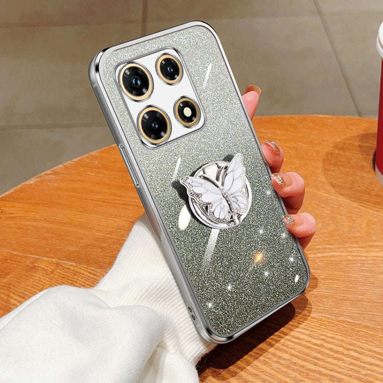 For Infinix Note 30 Pro Plated Gradient Glitter Butterfly Holder TPU Phone Case(Silver)