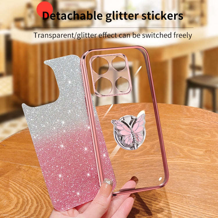 For Infinix Note 30 Pro Plated Gradient Glitter Butterfly Holder TPU Phone Case(Silver)