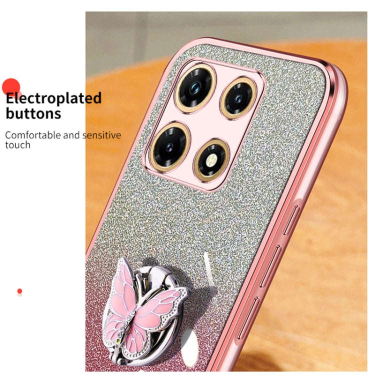 For Infinix Note 30 Pro Plated Gradient Glitter Butterfly Holder TPU Phone Case(Silver)