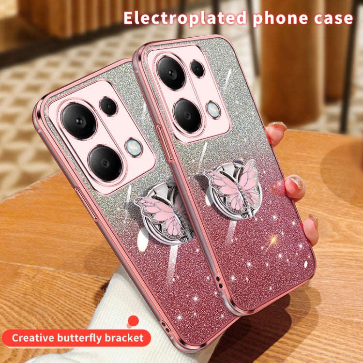 For Redmi Note 13 Pro 4G Plated Gradient Glitter Butterfly Holder TPU Phone Case(Pink)
