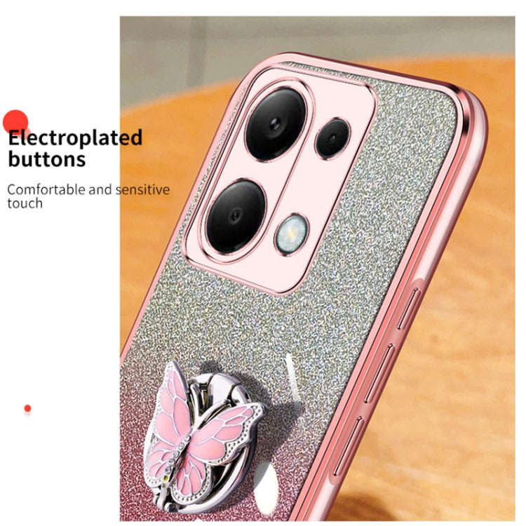 For Redmi Note 13 Pro 4G Plated Gradient Glitter Butterfly Holder TPU Phone Case(Pink)