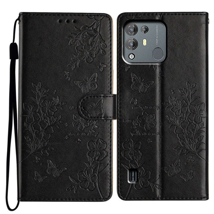 For Blackview A55 Pro Butterflies and Flowers Leather Phone Case(Black)