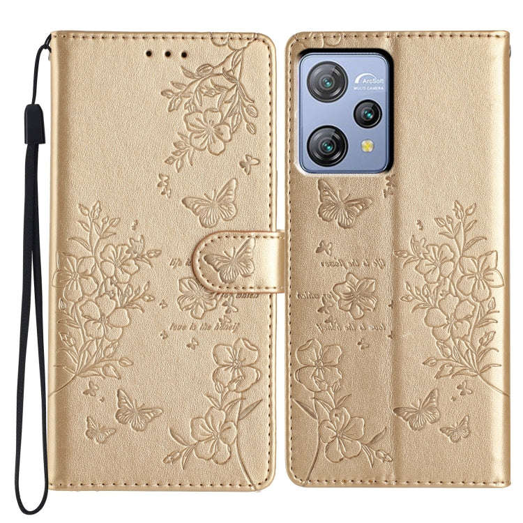 For Blackview A53 / A53 Pro Butterflies and Flowers Leather Phone Case(Gold)